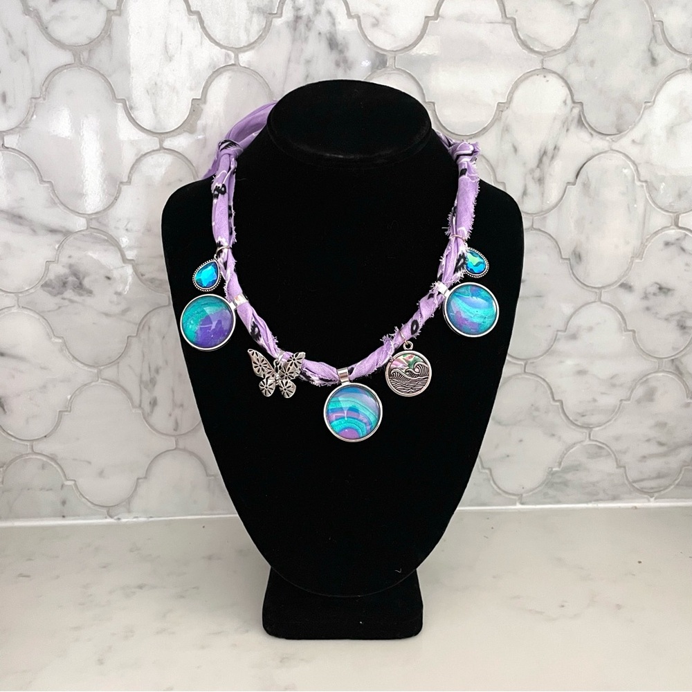 Handmade Bandana Fluid Art Charm Necklace